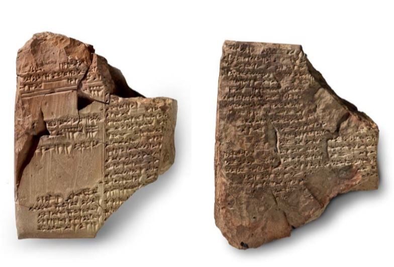 Tablette portant un fragment de l'épopée babylonienne du déluge d'Atrahasis en akkadien, Mésopotamie, première dynastie de Babylone, règne du roi Ammi-saduqa (vers 1646-1626 avant l'ère commune). (Crédit : The Morgan Library & Museum)