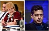 L’envoyée spéciale des États-Unis pour combattre et surveiller l’antisémitisme Deborah Lipstadt (à gauche)prend la parole lors d'une conférence à Bruxelles le 20 octobre 2022. (À droite) Le député du Likud Amichai Chikli s'exprime lors de la conférence de la Fédération des autorités locales à Tel-Aviv, le 7 décembre 2022. (Crédit : US State Department/Tomer Neuberg/Flash90)