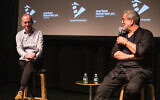 Isaac Zablocki à gauche, et le réalisateur Shemi Zarhin lors de l'ouverture du festival Israel Film Center à New York, le 1er juin 2023. (Crédit : Ohad Kab)