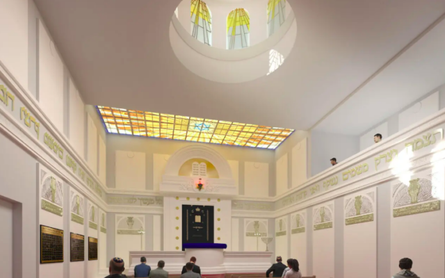 Une illustration d’architectes de la nouvelle synagogue Copernic, à Paris, après les travaux prévus. (Crédit : Cabinet Valode et Pistre / Judaïsme en mouvement / ULIF-Copernic)