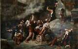 « Aux pieds du Sauveur », épisode d'un massacre de Juifs au Moyen Age à Tolède, en Espagne, un tableau de Vicente Cutanda y Toraya peint en 1887. (Crédit : Museo del Prado, Madrid / Domaine public)