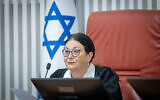 Esther Hayut, présidente de la Cour suprême, à Jérusalem, le 3 août 2023. (Crédit : Yonatan Sindel/Flash90)