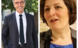 (de g à d) Pierre Hurmic (Crédit : Lelefa/CC BY-SA 4.0) et Jeanne Barseghian (Crédit : capture d'écran YouTube)