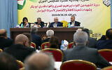 Le président de l'Autorité palestinienne Mahmoud Abbas présidant la 11e session du Conseil révolutionnaire du Fatah, à Ramallah, le 26 août 2023. (Crédit : Thaer Ghanayem/via WAFA)