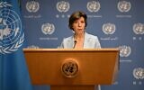 La ministre des Affaires étrangères Catherine Colonna lors d'une conférence de presse aux Nations unies, à New York, le 18 septembre 2022. (Crédit : Ed Jones/AFP)