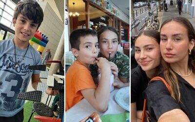 Images composites d'Erez Calderon, 12 ans, et de ses sœurs Gaya Calderon, 21 ans, et Saar Calderon, 16 ans. Erez a été vu sur une vidéo prise par des terroristes palestiniens le 7 octobre 2023. Saar Calderon et son père Ofer Calderon sont portés disparus. (Crédit : Famille Calderon)