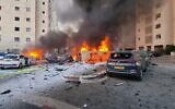 Une roquette tirée de Gaza sur Ashkelon, le 7 octobre 2023. (Crédit : Edi Israel/Flash90)