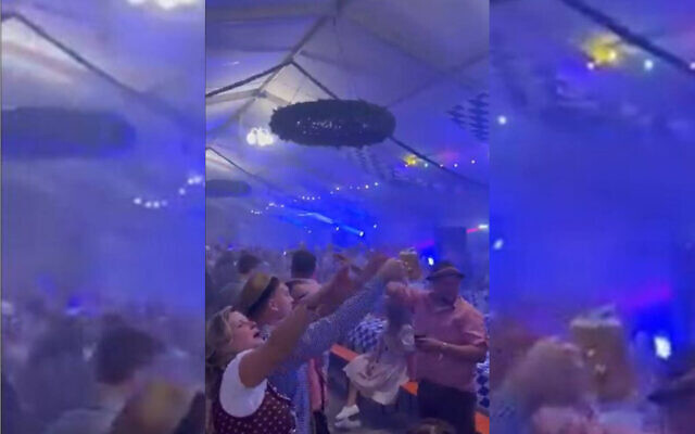 Capture d'écran d'une vidéo postée sur les réseaux sociaux montrant des participants à l’Oktoberfest de Zieschütz (Allemagne) effectuant des saluts nazis, dans la nuit du 23 au 24 septembre 2023. Capture d'écran d'une vidéo postée sur les réseaux sociaux montrant des participants à l’Oktoberfest de Zieschütz (Allemagne) effectuant des saluts nazis, dans la nuit du 23 au 24 septembre 2023.