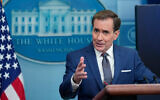Le porte-parole du Conseil de sécurité nationale John Kirby lors d'un point-presse quotidien à Washington, le 13 septembre 2023. (Crédit : Susan Walsh/AP Photo)