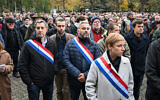 (De gauche à droite) François Ruffin, Alexis Corbiere et Clémentine Autain, députés du parti de gauche français La France Insoumise (LFI), participent à la "Marche contre l'antisémitisme et pour la République" lors d'une manifestation contre l'antisémitisme à Strasbourg, dans l'est de la France, le 12 novembre 2023. (Crédit : PATRICK HERTZOG / AFP)
