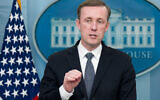Le conseiller à la Sécurité nationale des États-Unis, Jake Sullivan, s'exprimant lors du briefing quotidien dans la salle de briefing Brady de la Maison Blanche, à Washington, le 13 novembre 2023. (Crédit : Saul Loeb/AFP)
