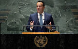 Leo Varadkar, le Premier ministre irlandais, lors de la 78e session de l'Assemblée générale des Nations unies, le 22 septembre 2023. (Crédit : Craig Ruttle/AP)