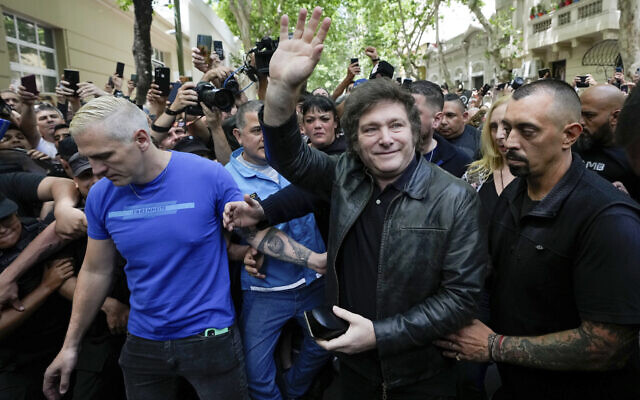 Javier Milei, à Buenos Aires, le 19 novembre 2023. (Crédit : Matias Delacroix/AP Photo)