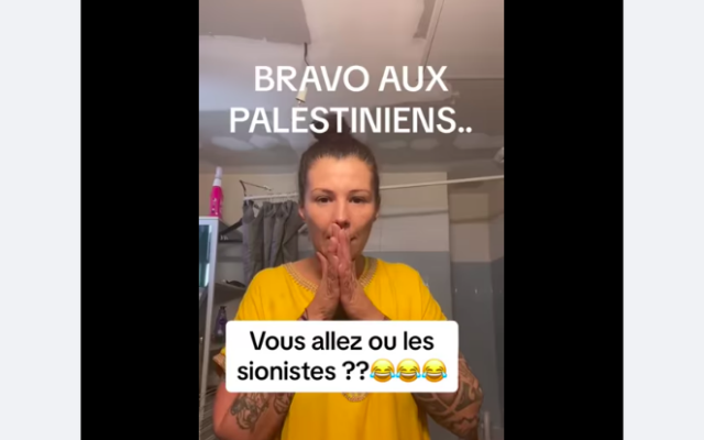Capture d’écran d’une vidéo de Séverine Misbarre dans laquelle elle se réjouit des attaques du 7 octobre. (Crédit : Facebook)