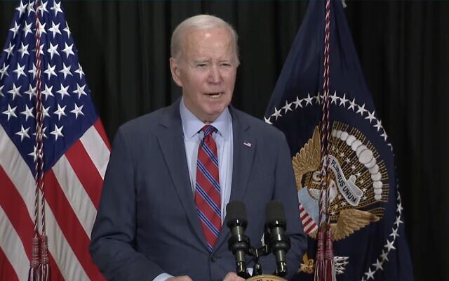 Le président américain Joe Biden s'exprime depuis Nantucket (Massachusetts), le 24 novembre 2023. (Crédit : Capture d'écran/YouTube) Le président américain Joe Biden s'exprime depuis Nantucket (Massachusetts), le 24 novembre 2023. (Crédit : Capture d'écran/YouTube)