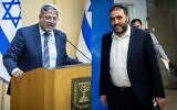 Montage photos : Le ministre de la Sécurité nationale Itamar Ben Gvir, à gauche, et le ministre de l'Intérieur Moshe Arbel. (Crédit : Flash90)