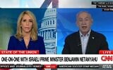 Le Premier ministre Benjamin Netanyahu participant à une interview sur CNN avec l'animatrice Dana Bash, le 12 novembre 2023. (Crédit : Capture d'écran CNN ; utilisée conformément à la clause 27a de la loi sur les droits d'auteur)