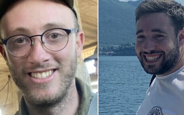 Les réservistes Naftali Yonah Gordon, à gauche, et Omri Rot, tous deux tombés au champ d’honneur à Gaza le 8 décembre 2023. (Autorisation)