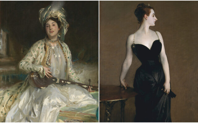 A gauche : Almina, la fille d'Asher Wertheimer, un portrait de John Singer Sargent. (Crédit : Tate Britain/ Courtesy Museum of Fine Arts, Boston). A droite : 'Madame X,' portrait de madame Pierre Gautreau par John Singer Sargent. (Crédit : The Metropolitan Museum of Art/ Courtesy Museum of Fine Arts, Boston)