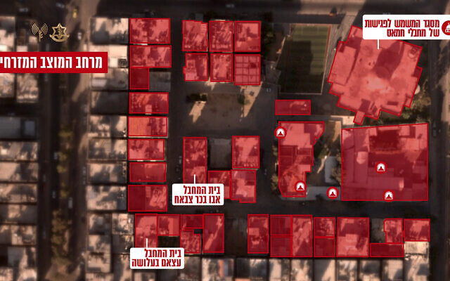 Cette infographie publiée par Tsahal le 2 janvier 2024 montre un bastion du Hamas dans le quartier Sheikh Radwan de la ville de Gaza. (Crédit : armée israélienne) Cette infographie publiée par Tsahal le 2 janvier 2024 montre un bastion du Hamas dans le quartier Sheikh Radwan de la ville de Gaza. (Crédit : armée israélienne)