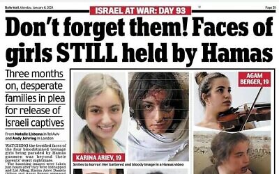 Une page intérieure du Daily Mail, 8 janvier 2024. (Crédit : Autorisation)