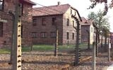 Illustration : Des clôtures électriques avec des poteaux en béton et des isolateurs entourant les baraquements où les déportés étaient détenus au camp de concentration et de la mort d'Auschwitz créé par les nazis. (Crédit : Jack Guez/AFP)
