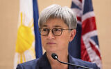 La ministre des Affaires étrangères australienne Penny Wong à Makati (Philippines), le 18 mai 2023. (Crédit : Lisa Marie David/Pool Photo via AP)