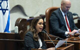 La ministre May Golan, à la Knesset, à Jérusalem, le 3 janvier 2024. (Crédit : Yonatan Sindel/Flash90)