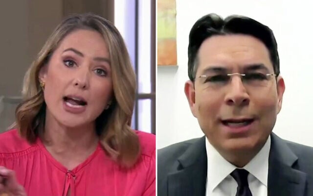 Danny Danon, député du Likud, interviewé par Belle Donati, présentatrice de Sky News, le 26 janvier 2024. (Crédit : Capture d'écran ; utilisée conformément à l'article 27a de la loi sur le droit d'auteur) Danny Danon, député du Likud, interviewé par Belle Donati, présentatrice de Sky News, le 26 janvier 2024. (Crédit : Capture d'écran ; utilisée conformément à l'article 27a de la loi sur le droit d'auteur)