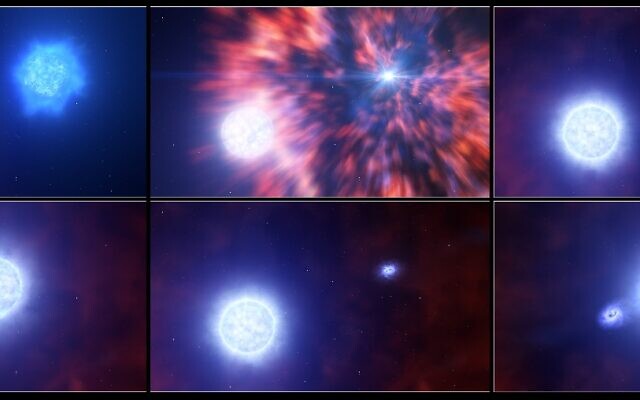 Une supernova laisse derrière elle un objet compact dans un système binaire. (Crédit : Weizmann/ESO) Une supernova laisse derrière elle un objet compact dans un système binaire. (Crédit : Weizmann/ESO)