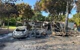 Une partie des destructions dans le kibboutz Reïm, causées par les terroristes du Hamas le 7 octobre. (Crédit : Facebook/Our Kibbutz Reïm)