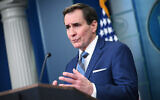 Le porte-parole du Conseil national de sécurité des États-Unis, John Kirby, lors de son briefing quotidien, à la Maison Blanche, à Washington, le 31 janvier 2024. (Crédit : Mandel Ngan/AFP)