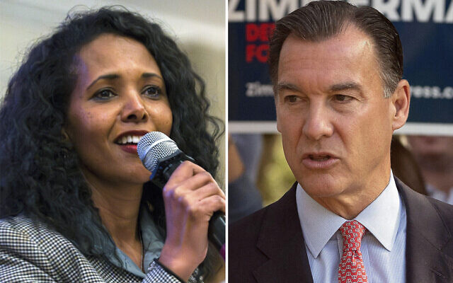 es candidats au Congrès, Mazi Pilip, à gauche, et l'ancien représentant américain Tom Suozzi sont représentés dans cette combinaison de photos d'archives. (Crédit : AP Photos/ Brittainy Newman & John Minchillo) es candidats au Congrès, Mazi Pilip, à gauche, et l'ancien représentant américain Tom Suozzi sont représentés dans cette combinaison de photos d'archives. (Crédit : AP Photos/ Brittainy Newman & John Minchillo)