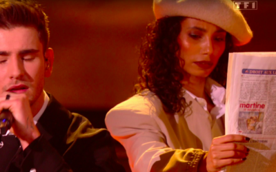 Une danseuse de l’émission « Star Academy » sur TF1 avec le journal d’extrême droite Rivarol, le 3 février 2024. (Crédit : capture d’écran TF1)