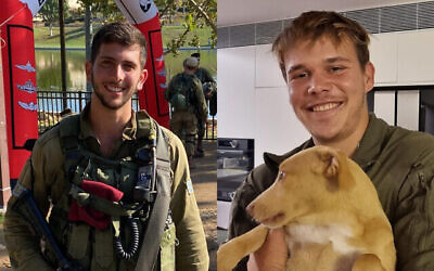Deux militaires morts lors de combats à Gaza a été annoncée le 12 février 2024 : le Sgt. Première classe (Rés.) Alon Kleinman, 21 ans de Tel Aviv (g) et le Sgt. Première classe Adi Eldor, 21 ans, de Haïfa (Autorisation)