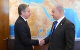 Le Premier ministre Benjamin Netanyahu rencontrant le secrétaire d'État américain Antony Blinken, à Jérusalem, le 7 février 2024. (Crédit : Amos Ben Gershom/GPO)