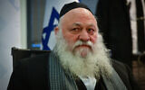 Le ministre du Logement et de la Construction, le leader de Yahadout HaTorah, Yitzhak Goldknopf, à Tel Aviv, le 4 février 2024. (Crédit : Avshalom Sassoni/Flash90)