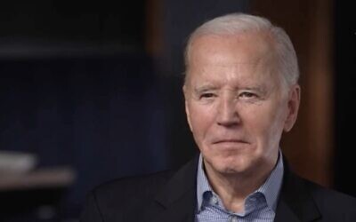 Le président américain Joe Biden interviewé par MSNBC, le 9 mars 2024. (Crédit : Capture d'écran MSNBC)