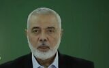 Le leader du Hamas au Qatar Ismail Haniyeh lors d'un discours filmé, le 10 mars 2024. (Capture d'écran : X; Used in accordance with Clause 27a of the Copyright Law)