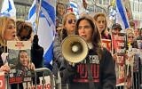Lizzy Savetsky manifeste devant le siège de New York d'UN Women dans le centre de Manhattan, le 8 mars 2024. (Crédit : Jordana Horn)