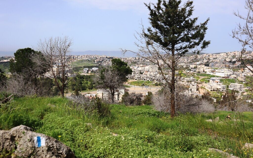 Le sommet du mont du Précipice aux abords de Nazareth, au mois de mars 2024. (Crédit : Shmuel Bar-Am).