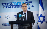Le chef du parti Tikva Hadasha, le ministre Gideon Saar, dirige une réunion de faction, à la Knesset à Jérusalem, le 1er avril 2024. (Crédit : Yonatan Sindel/Flash90)