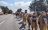 Les participants à la marche "Let My People Go" tiennent des affiches de toutes les dates auxquelles les otages ont été retenus en captivité par le Hamas à Gaza, le 12 avril 2024. (Crédit : Tanya Zion-Waldoks)