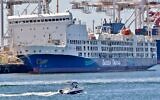 Le transporteur de bétail Bahijah accosté au port de Fremantle, en Australie occidentale, en 2018. (Crédit : Bahnfrend/CC BY-SA 4.0/Wikimedia Commons)