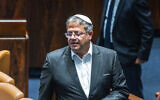 Illustration : Le ministre de la Sécurité nationale Itamar Ben Gvir, à la Knesset à Jérusalem, le 15 avril 2024. (Crédit : Chaïm Goldberg/Flash90)