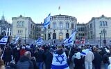 Illustration : Des centaines de chrétiens manifestent leur solidarité avec Israël à Oslo, en Norvège, le 3 février 2024. (Crédit : ICEJ Norvège)