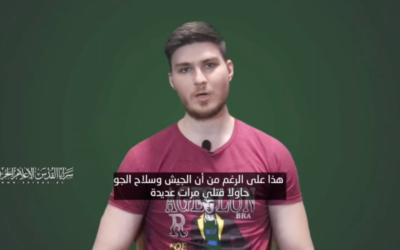 Capture d'écran d'une vidéo de propagande du Jihad islamique palestinien diffusé le 30 mai 2024 montrant l'otage Sasha Trufanov. (Crédit : Capture d'écran)