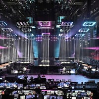 Photo d'illustration : La scène de l'Eurovision lors d'une conférence de presse, à Malmo Arena, en Suède, le 25 avril 2024. (Crédit : Johan Nilsson/TT News Agency via AP)