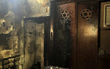 L'intérieur de la synagogue à Rouen qu'un homme a tenté d'incendier, le 17 mai 2024. L'homme a été abattu par la police française. (Crédit : AP)