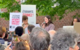 Manifestation contre l’antisémitisme et l'occupation d'un des bâtiments de l'institution par des activistes anti-Israël, devant l'Université Libre de Bruxelles , le 10 mai 2024. (Crédit : Capture d’écran X Joël Rubinfeld)